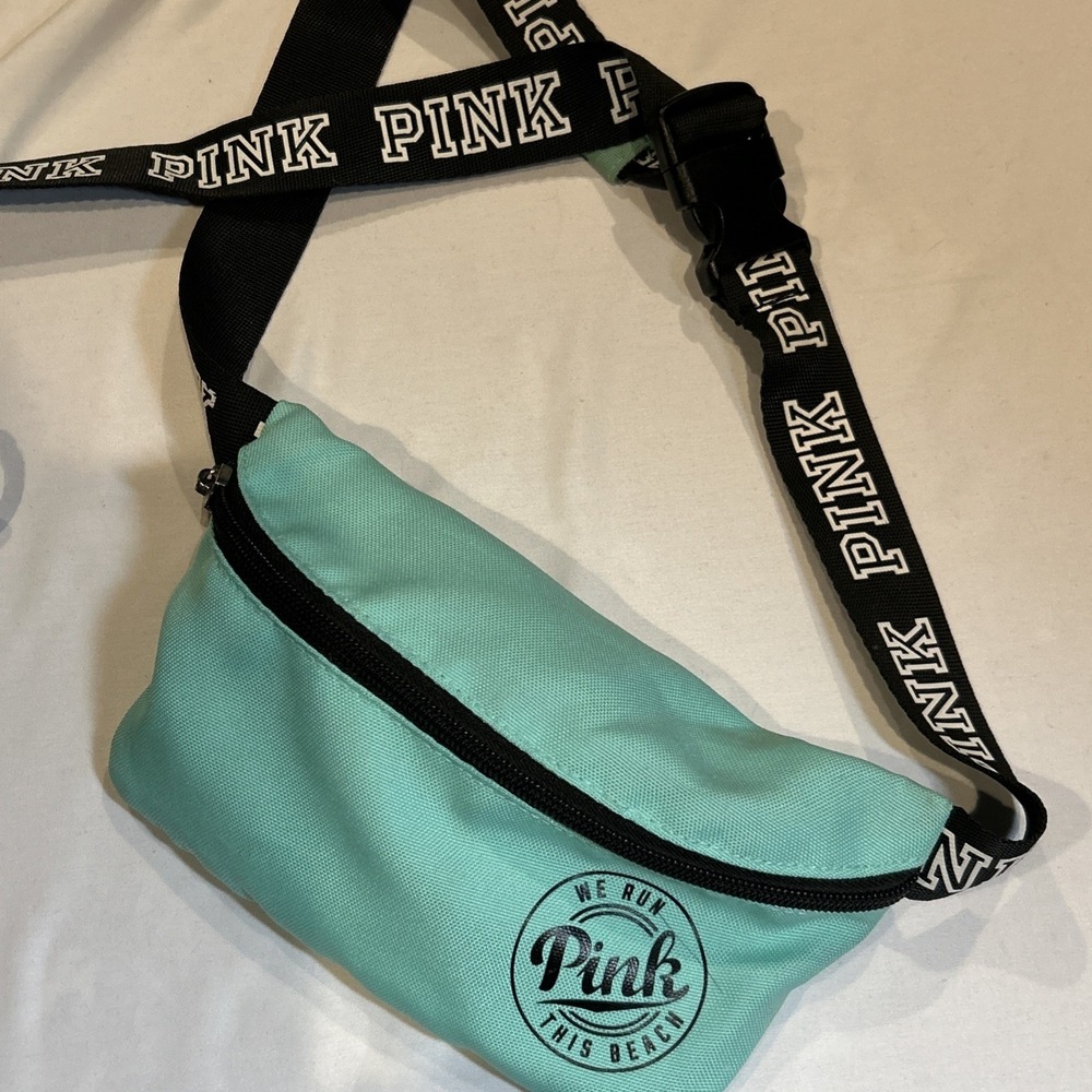 Victorias Secret PINK‎ TealWe Run This Beach Fanny Pack Waist Bag Purse & Koozie - Picture 3 of 8